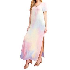 NEW FSL APPAREL tie dye long dress in rainbow